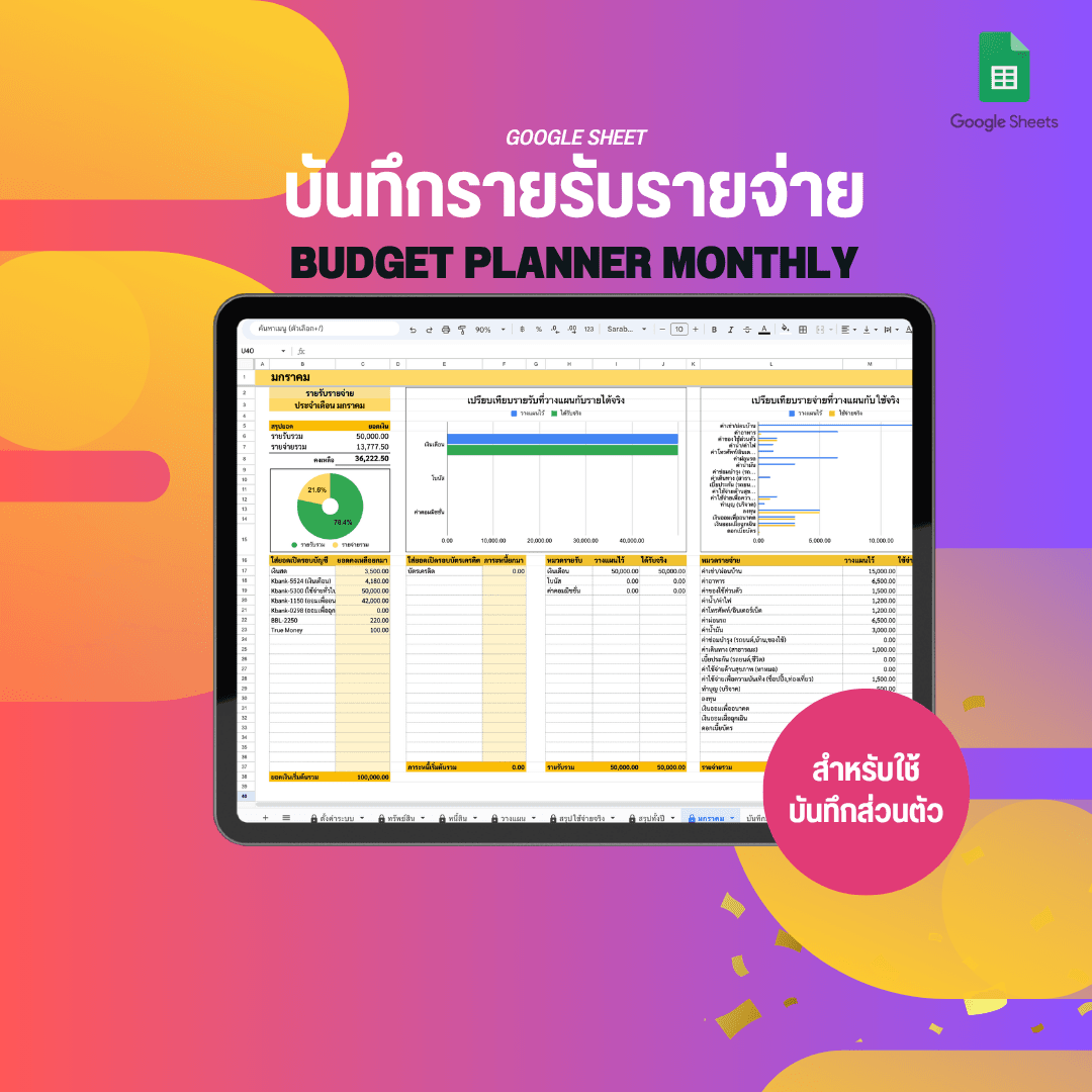 Template บันทึกรายรับรายจ่ายส่วนตัว แบบมี Budget Planner วางแผนการใช้จ่ายล่วงหน้าได้ รูปที่ 1