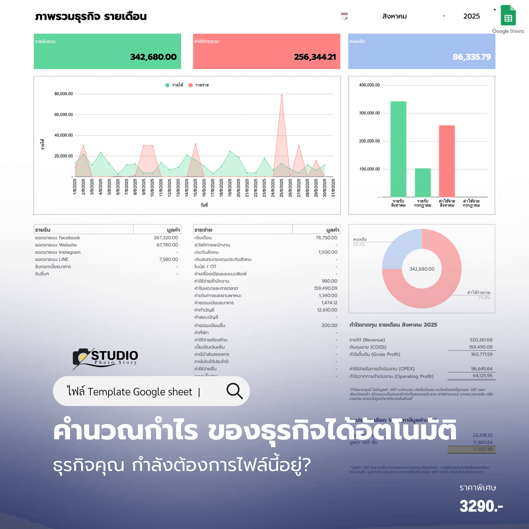 Template บันทึกรายรับรายจ่าย เพื่อธุรกิจ แบบมี VAT รูปที่ 1